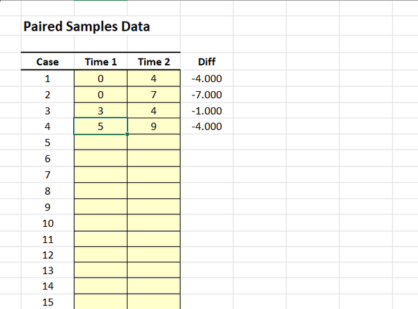 Screenshot for entering data