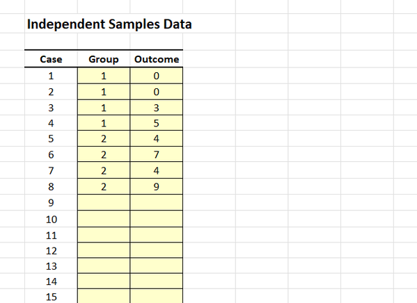 Screenshot for entering data