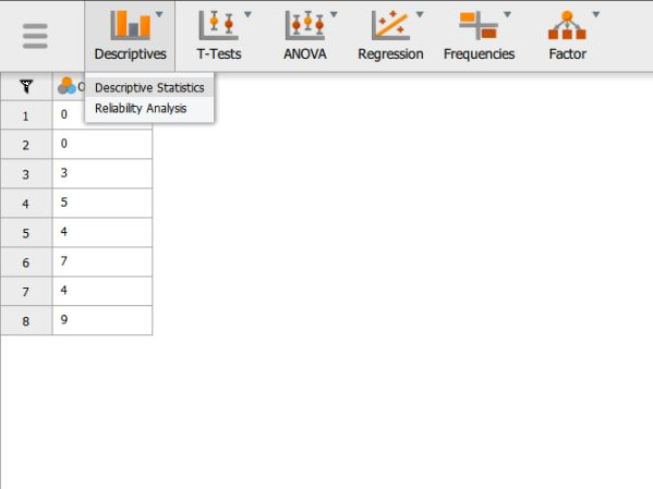 Screenshot for selecting analysis