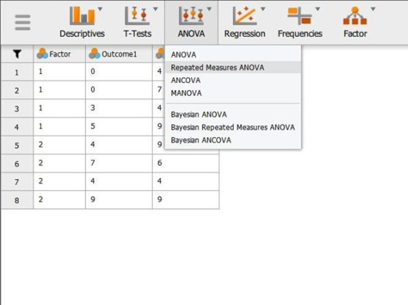 Screenshot for selecting analysis