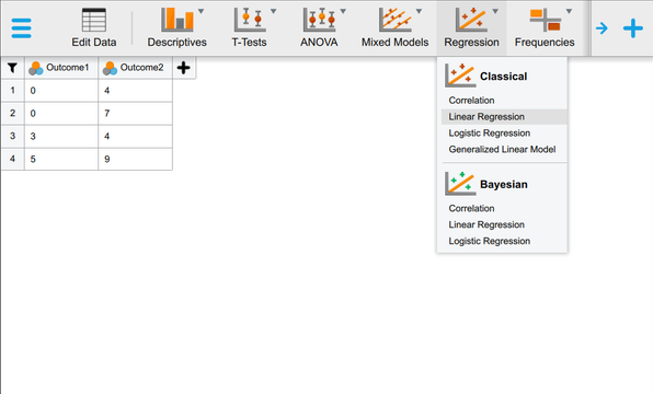 Screenshot for selecting analysis