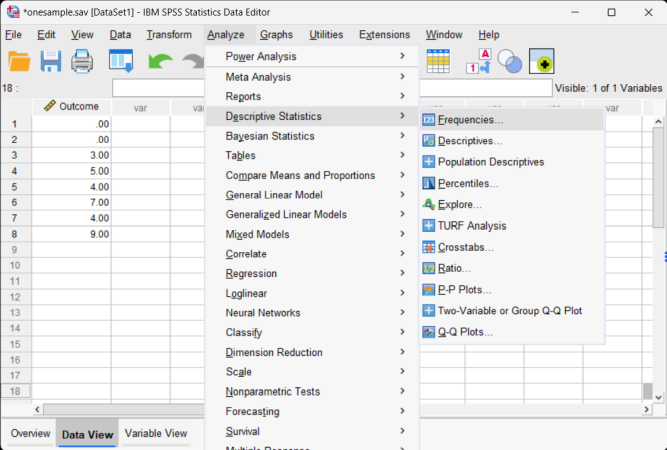Screenshot for selecting analysis
