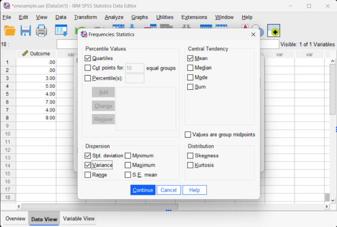 Screenshot for obtaining descriptives
