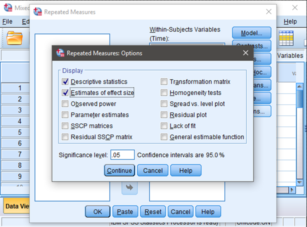 Screenshot for obtaining descriptives