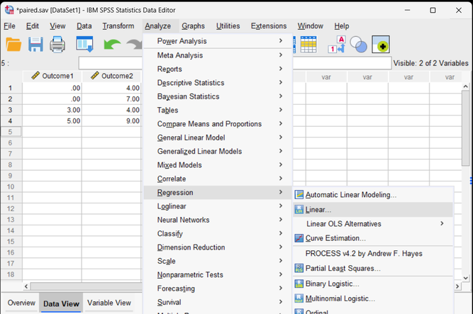 Screenshot for selecting analysis