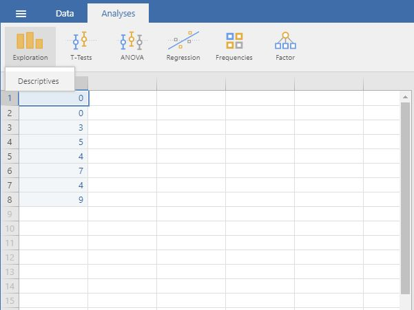 Screenshot for selecting analysis
