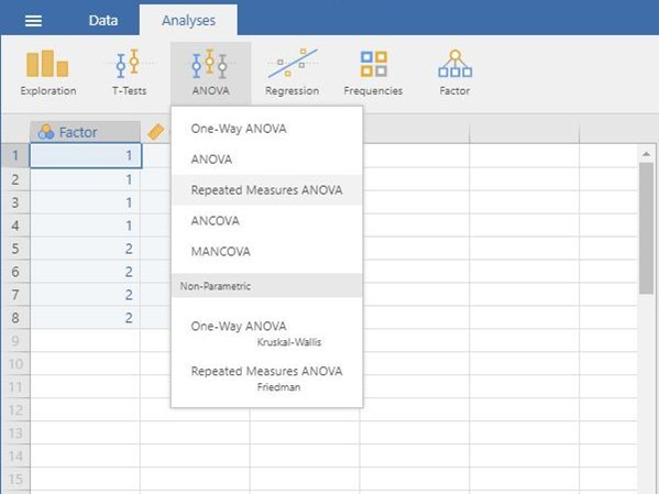 Screenshot for selecting analysis
