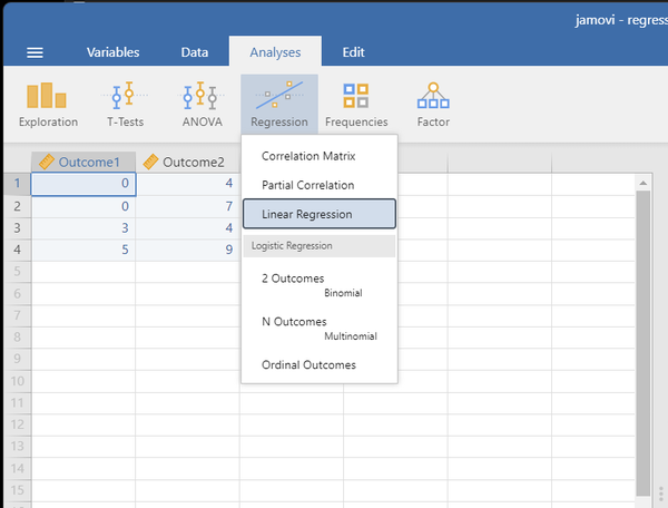 Screenshot for selecting analysis